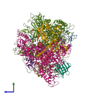 PDB entry 1r9t coloured by chain, side view.