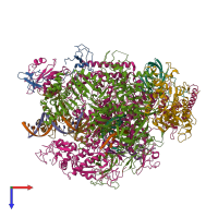 PDB entry 1r9t coloured by chain, top view.