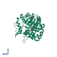 PDB entry 1r9x coloured by chain, side view.