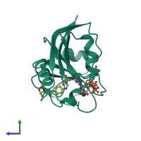 PDB entry 1ra2 coloured by chain, side view.