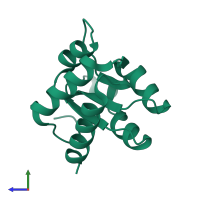 PDB entry 1ra4 coloured by chain, side view.