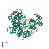 PDB entry 1ra6 coloured by chain, top view.