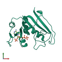 PDB entry 1ra9 coloured by chain, front view.