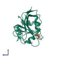 PDB entry 1ra9 coloured by chain, side view.