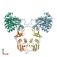 PDB entry 1rai coloured by chain, front view.