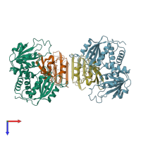PDB entry 1rai coloured by chain, top view.