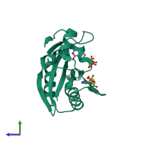 PDB entry 1rao coloured by chain, side view.