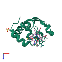 PDB entry 1raq coloured by chain, top view.