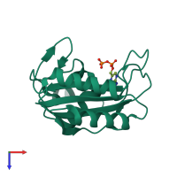 PDB entry 1rb0 coloured by chain, top view.