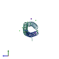 PDB entry 1rb6 coloured by chain, side view.