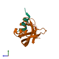 PDB entry 1rbd coloured by chain, side view.