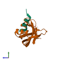 PDB entry 1rbf coloured by chain, side view.