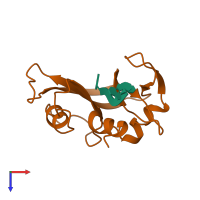 PDB entry 1rbj coloured by chain, top view.