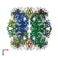 PDB entry 1rbl coloured by chain, top view.