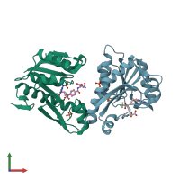 PDB entry 1rbm coloured by chain, front view.