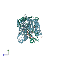 PDB entry 1rbm coloured by chain, side view.