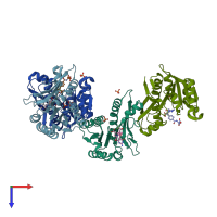 PDB entry 1rbq coloured by chain, top view.