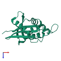 PDB entry 1rbv coloured by chain, top view.