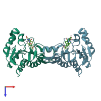 PDB entry 1rc0 coloured by chain, top view.