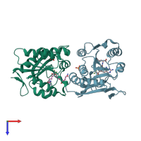 PDB entry 1rc1 coloured by chain, top view.