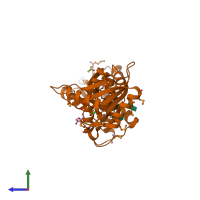 PDB entry 1rc8 coloured by chain, side view.