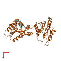 PDB entry 1rc8 coloured by chain, top view.