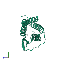 PDB entry 1rcb coloured by chain, side view.