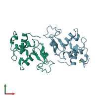 PDB entry 1rcm coloured by chain, front view.