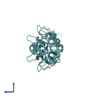 PDB entry 1rcm coloured by chain, side view.