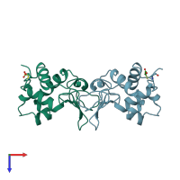 PDB entry 1rcm coloured by chain, top view.