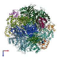 PDB entry 1rco coloured by chain, top view.