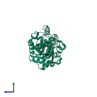 PDB entry 1rcq coloured by chain, side view.