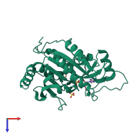 PDB entry 1rct coloured by chain, top view.