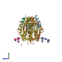 PDB entry 1rd3 coloured by chain, side view.