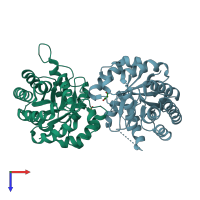 PDB entry 1rd5 coloured by chain, top view.