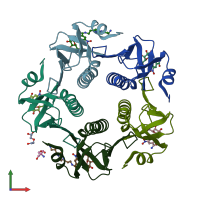 PDB entry 1rd9 coloured by chain, front view.