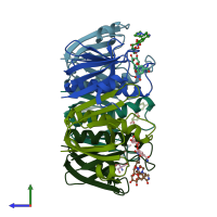 PDB entry 1rd9 coloured by chain, side view.