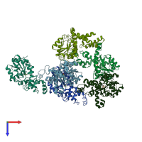 PDB entry 1rdf coloured by chain, top view.