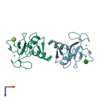 PDB entry 1rdk coloured by chain, top view.