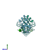 PDB entry 1rdn coloured by chain, side view.