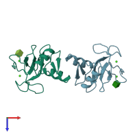 PDB entry 1rdn coloured by chain, top view.