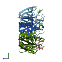PDB entry 1rdp coloured by chain, side view.