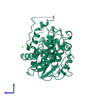 PDB entry 1rdr coloured by chain, side view.