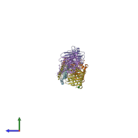 PDB entry 1re4 coloured by chain, side view.