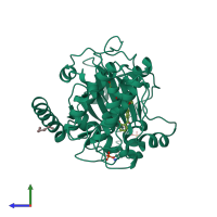 PDB entry 1re8 coloured by chain, side view.