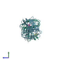 PDB entry 1ref coloured by chain, side view.