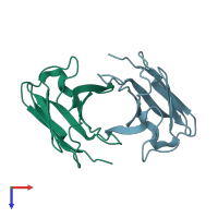 PDB entry 1rei coloured by chain, top view.