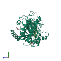 PDB entry 1rek coloured by chain, side view.