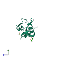 PDB entry 1reu coloured by chain, side view.