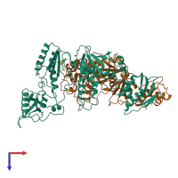 PDB entry 1rev coloured by chain, top view.